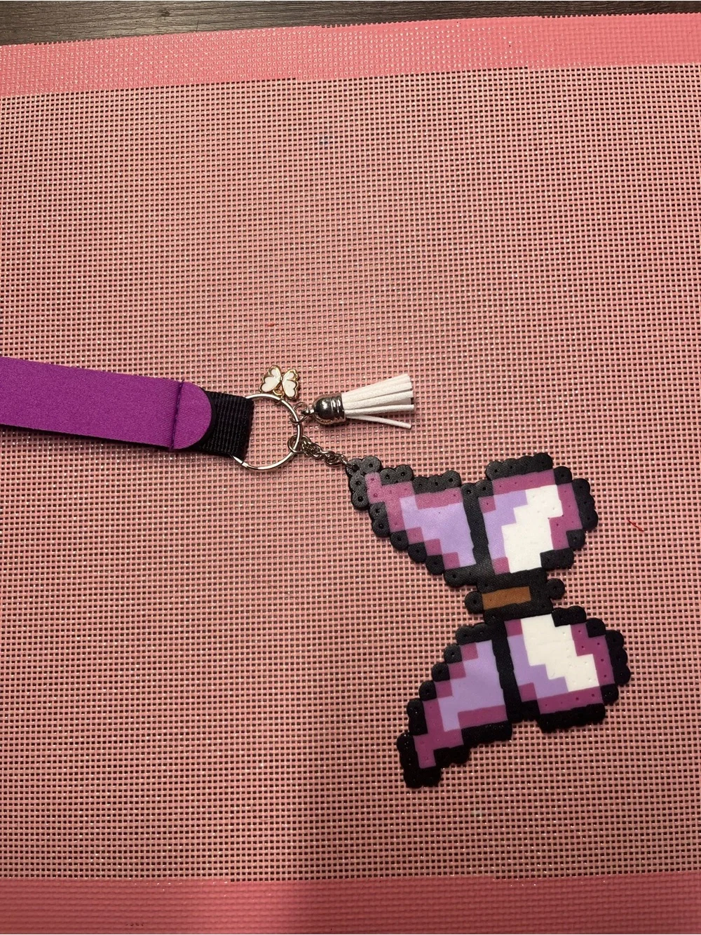 Pixel Butterfly Keychain in Lavender and Pink